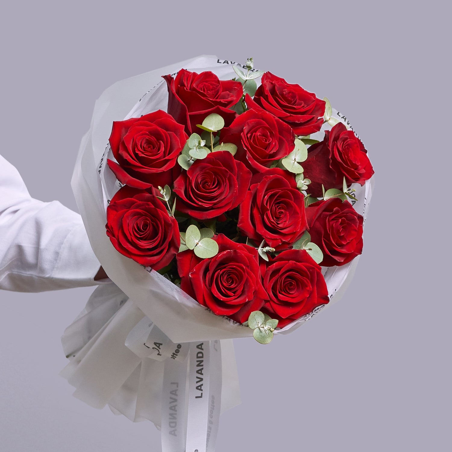 Red Roses with Eucalyptus